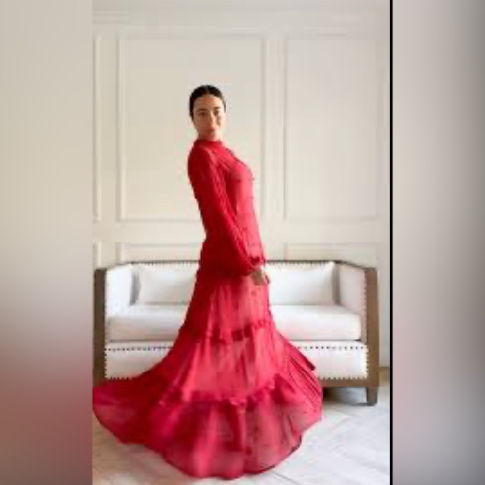 Farm rio red ruffle long sleeve maxi dress size XS
